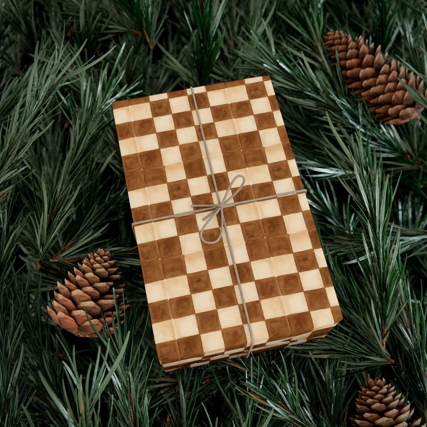 Brown Watercolor Checkerboard Gift Wrap Paper | Plaid Wrapping Paper