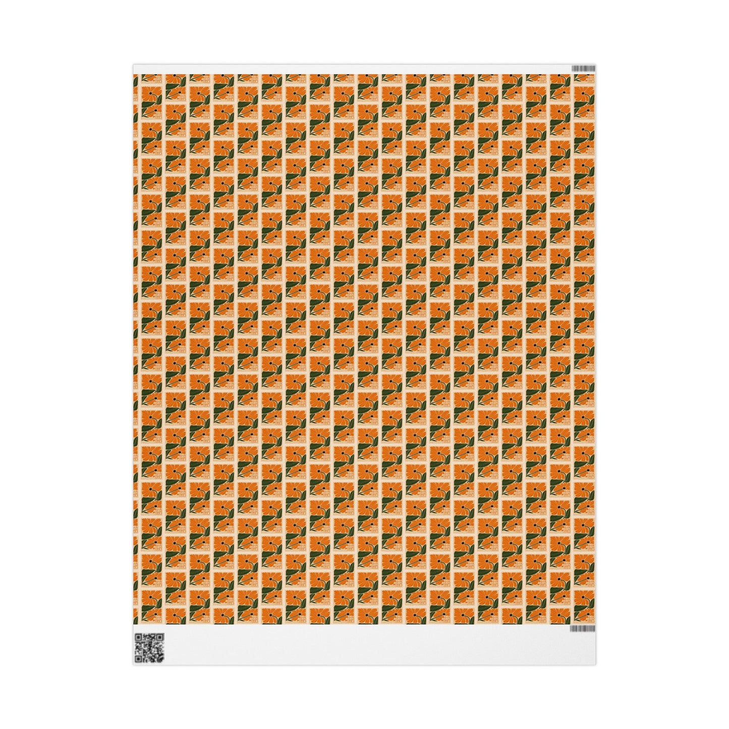 Orange Floral Tile Wrapping Paper | Pumpkin Blossom Pattern