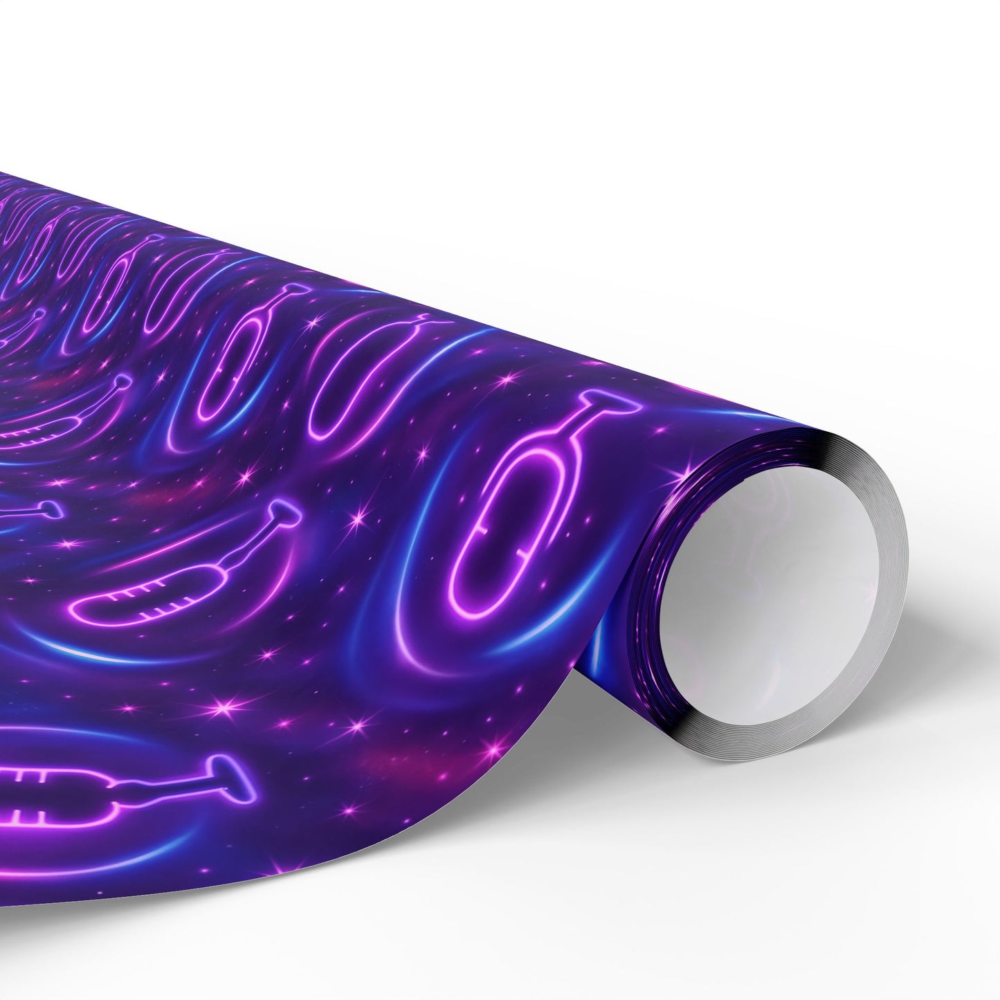 Rockstar neon microphones and stars wrapping paper | Holiday Gift Wrap, Dark Teal purple