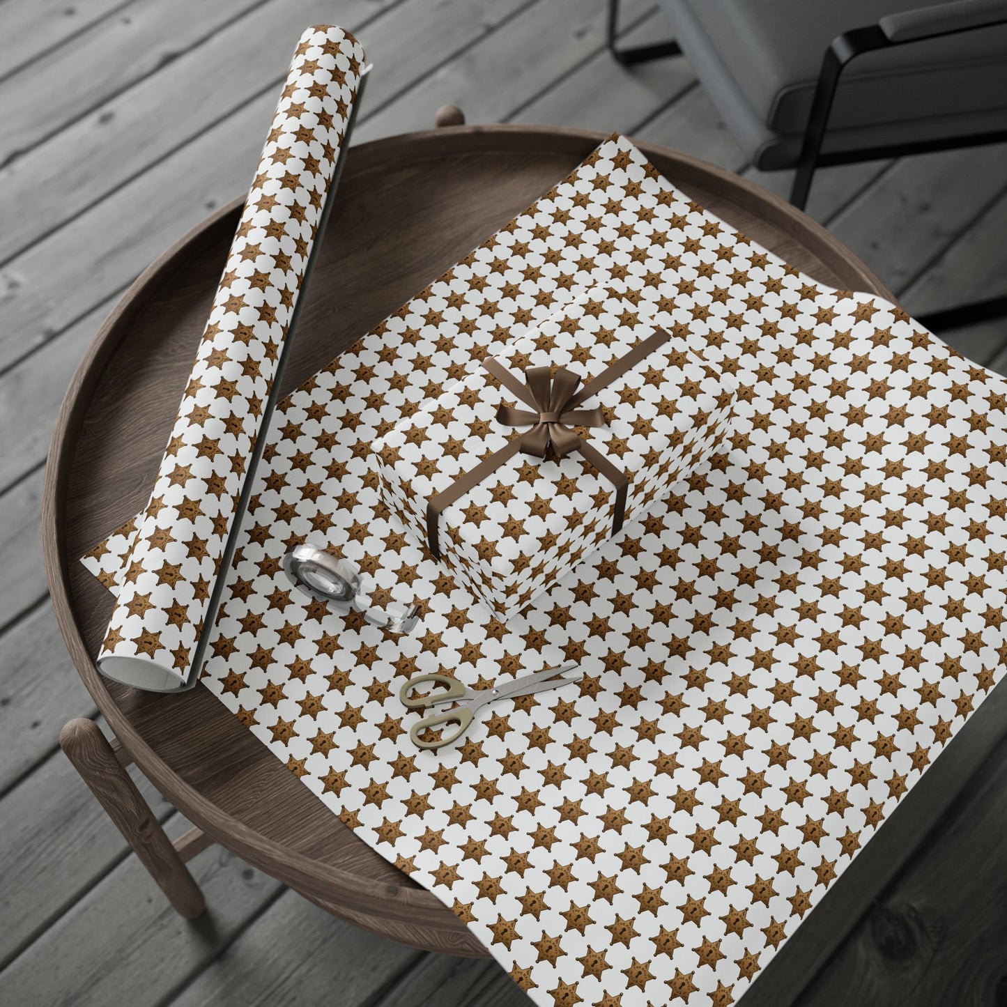 Sheriff Badge Pattern Wrapping Paper | Western Star Kids Party Wrap