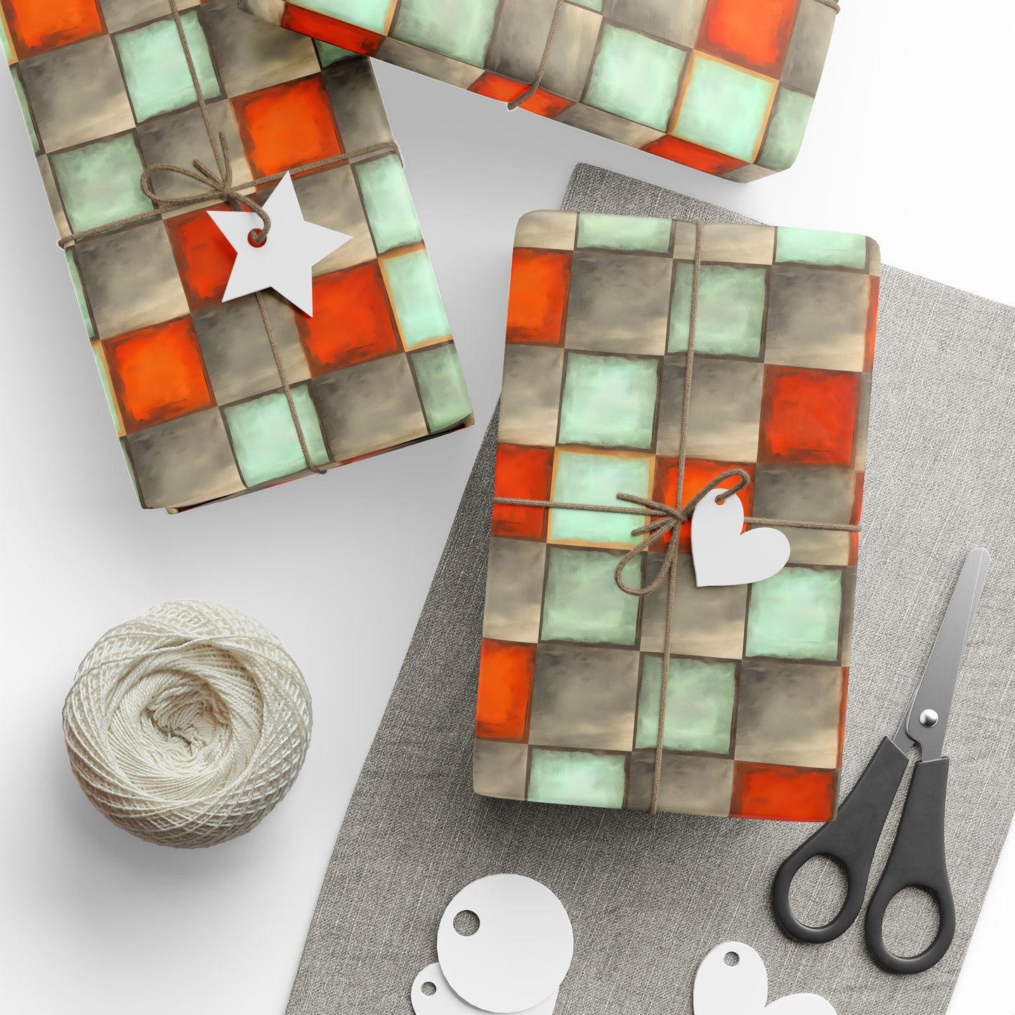 Checkered Watercolor Wrapping Paper, Orange Blue Gift Wrap for Birthdays, Holidays, Parties - Orange Blue Checkered Paper