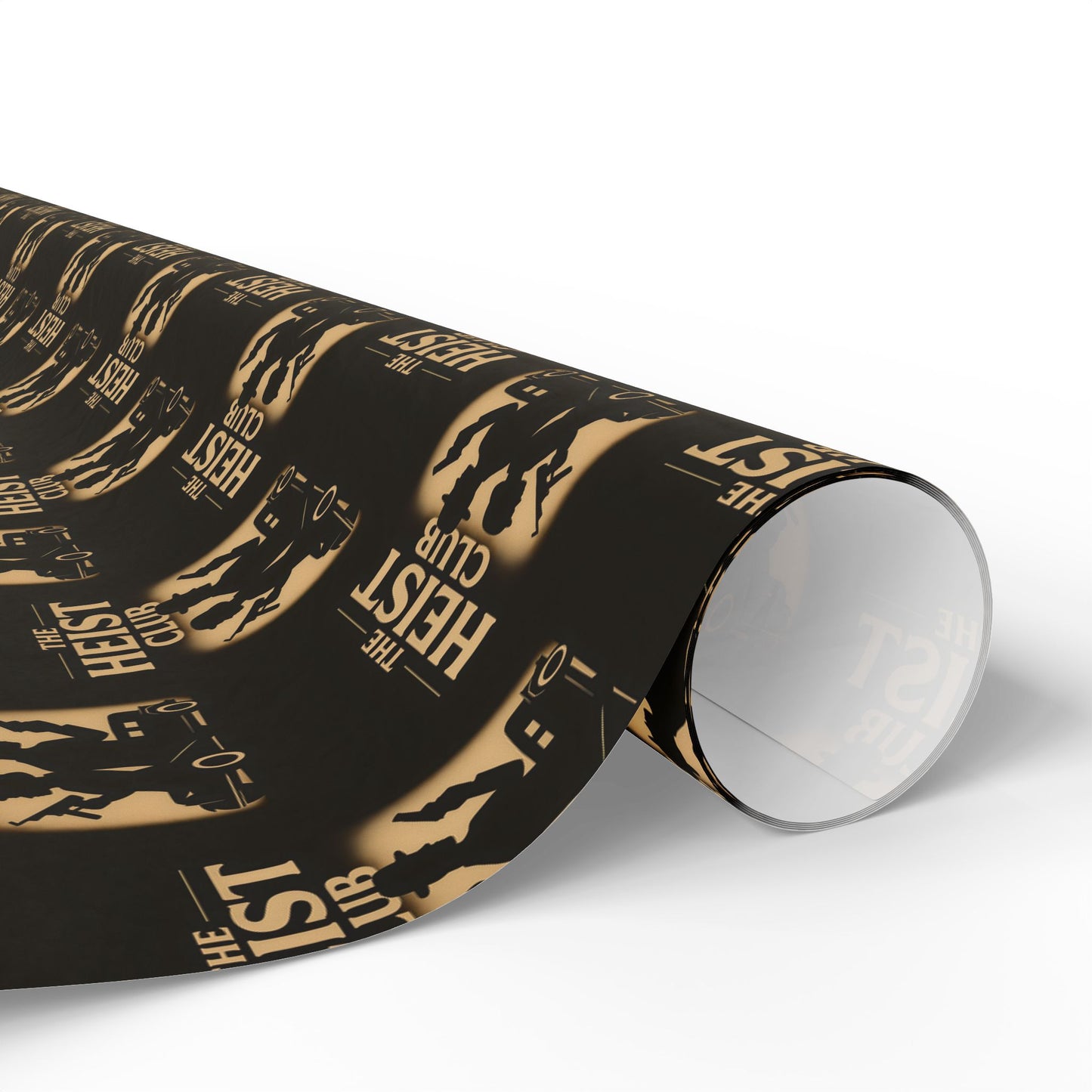 Heist Club Pattern Wrapping Paper | Black and Gold Robber Logo