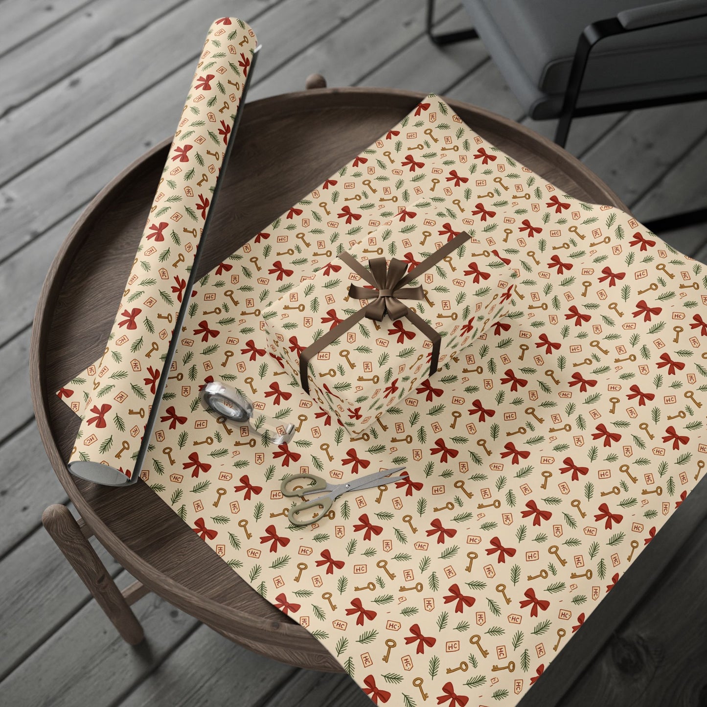 Heist Club Red Bow & Pine Sprig Wrapping Paper | Holiday Pattern