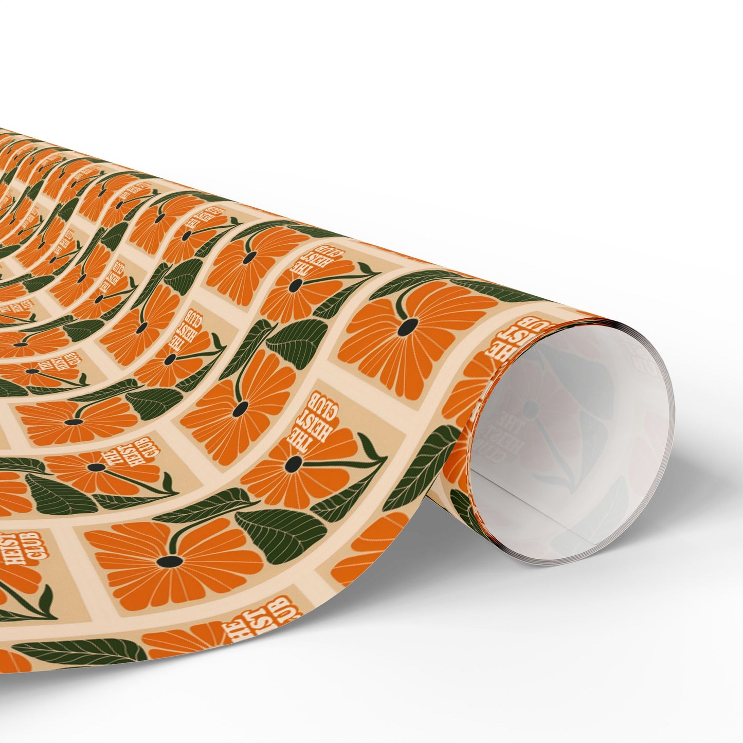 Orange Floral Tile Wrapping Paper | Pumpkin Blossom Pattern