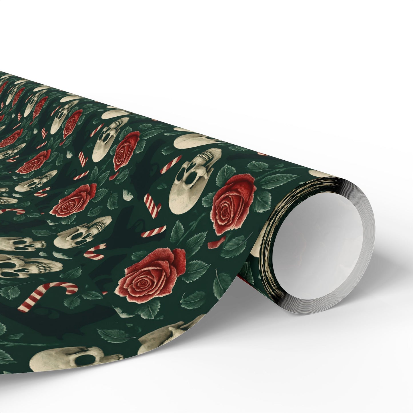Rockstar skull and candy cane wrapping paper | Holiday Gift Wrap, Dark Teal Red Gold