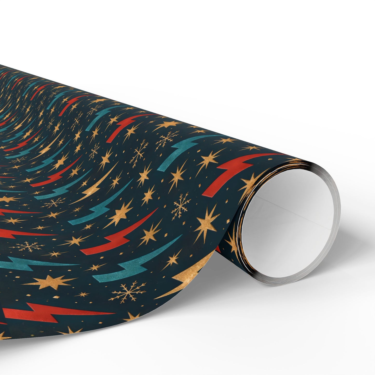 Rockstar Lightning Bolt Stars wrapping paper | Holiday Gift Wrap, Dark Teal Red Gold