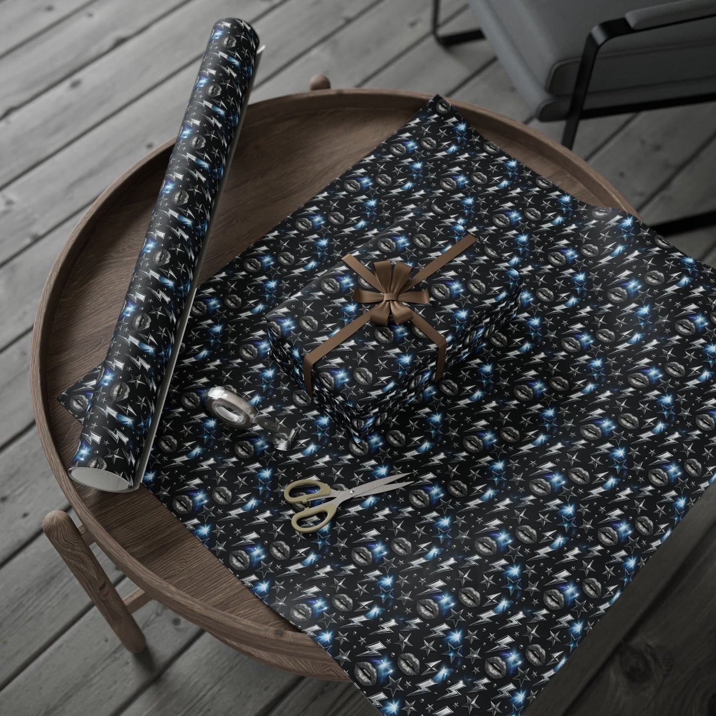 Rockstar Lightning Bolt Stars wrapping paper | Holiday Gift Wrap, Dark Teal Red Gold