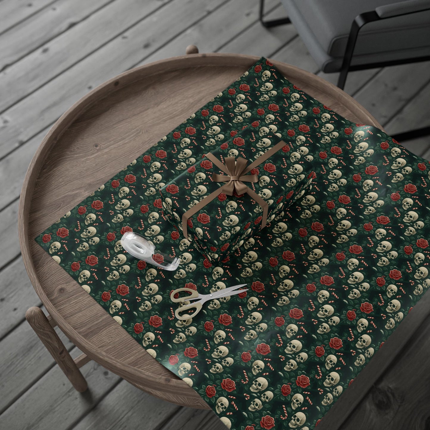 Rockstar skull and candy cane wrapping paper | Holiday Gift Wrap, Dark Teal Red Gold