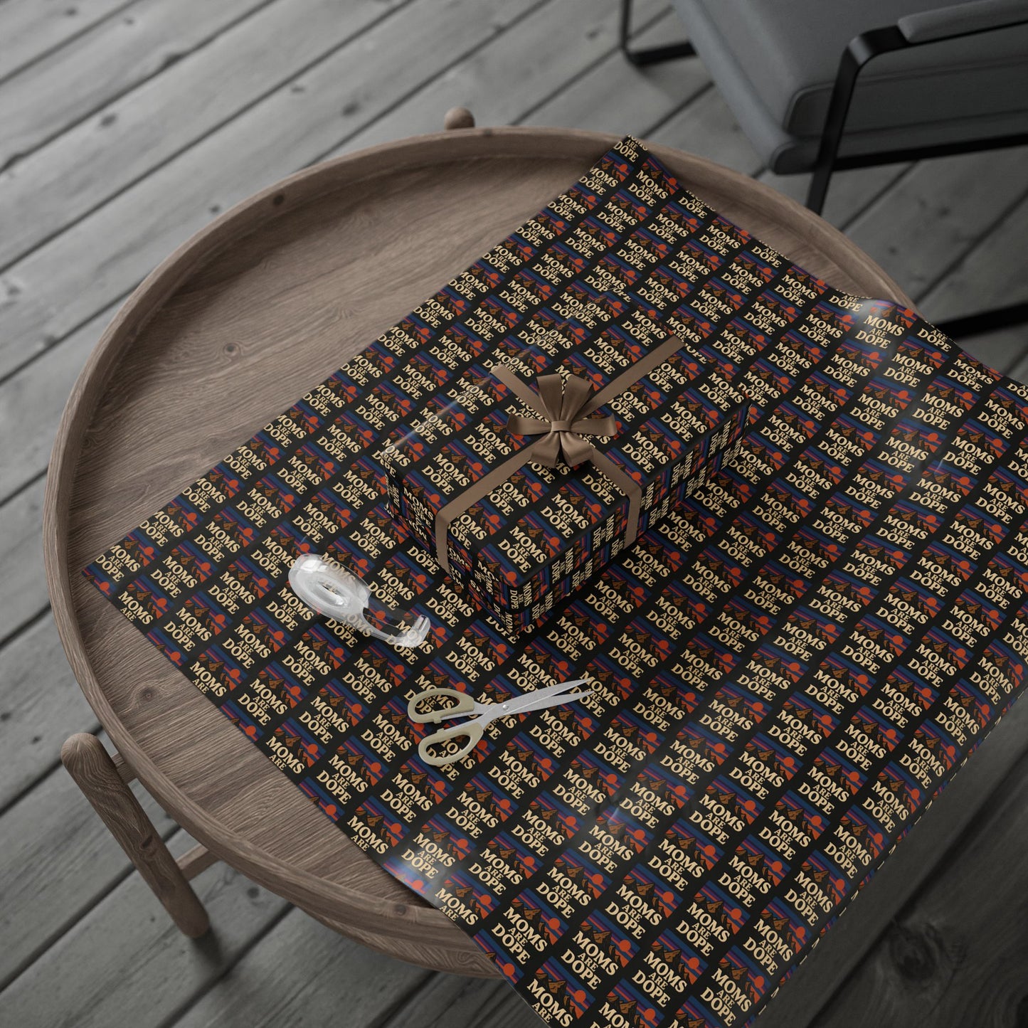 Moms Are Dope wrapping paper | Retro floral stripe pattern
