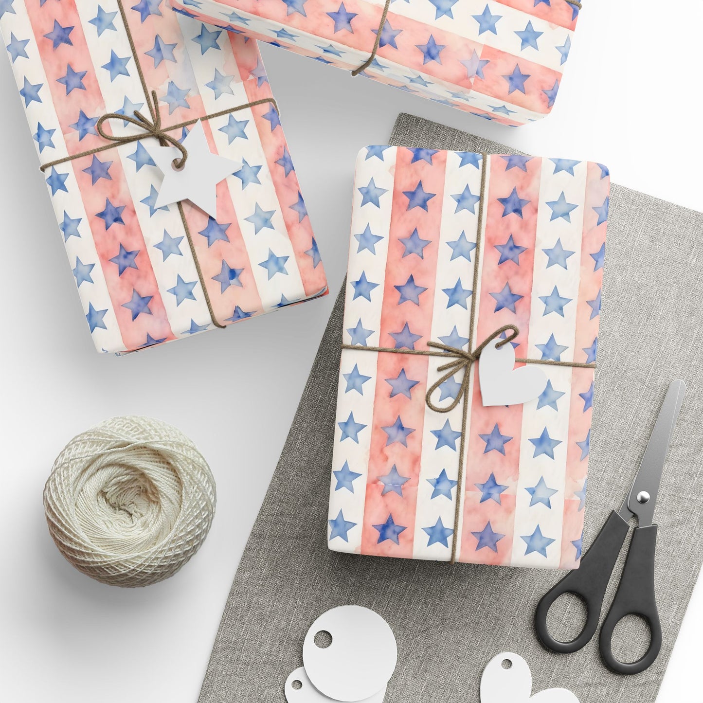 Wrapping Papers, Patriotic Stars Gift Wrap, USA Flag Stars Packaging Supplies, Independence Day Decor, 4th of July Party Favor, Red White