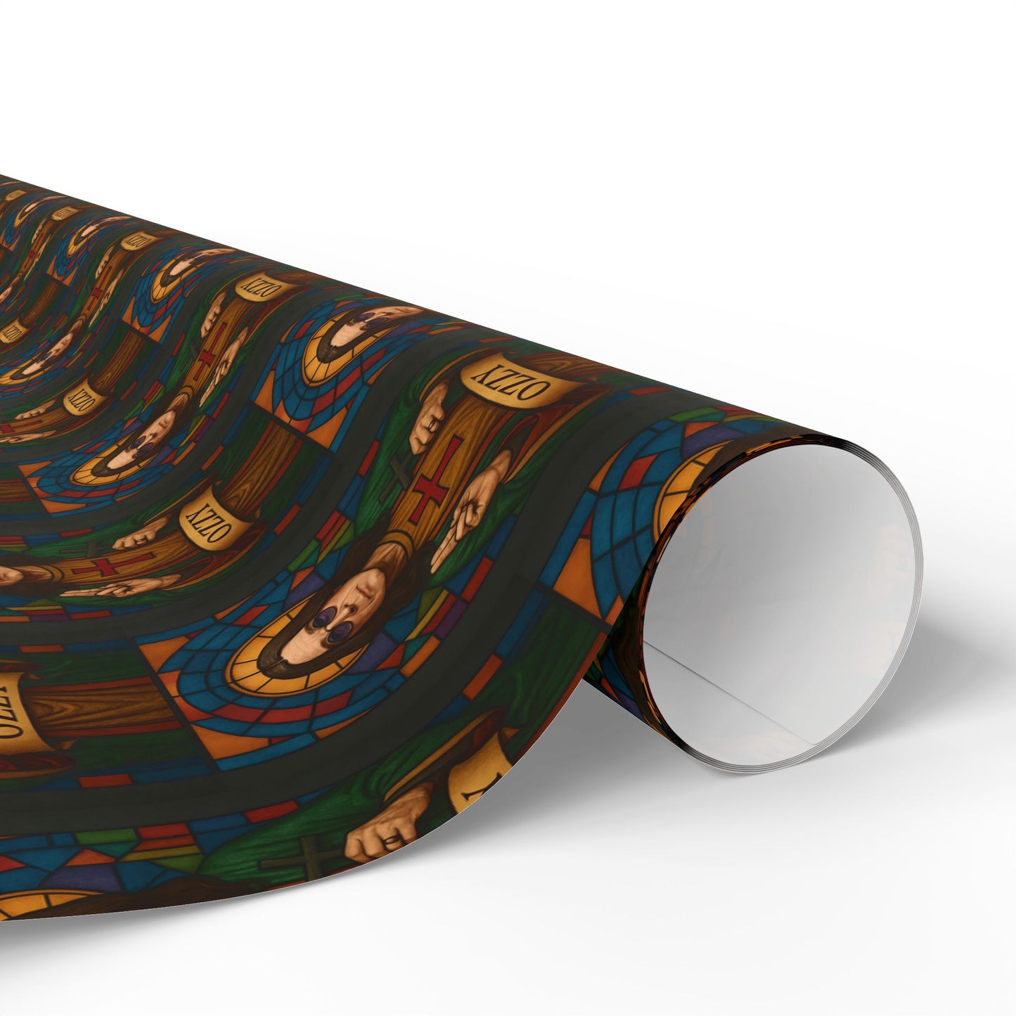 Rockstar wrapping paper, Oz Stained Glass Saint Pattern wrapping paper | Religious Holiday Wrap