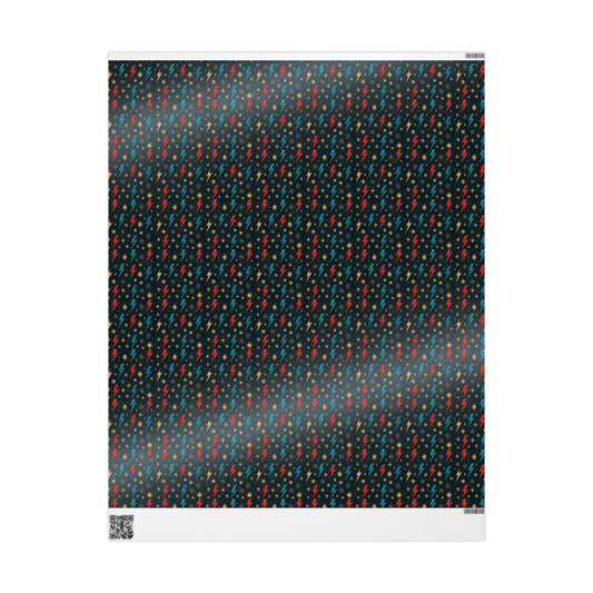 Rockstar Lightning Bolt Stars wrapping paper | Holiday Gift Wrap, Dark Teal Red Gold