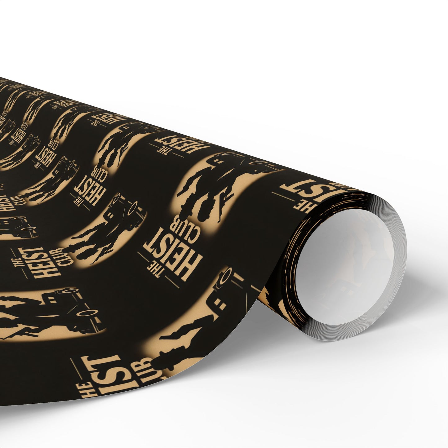Heist Club Pattern Wrapping Paper | Black and Gold Robber Logo