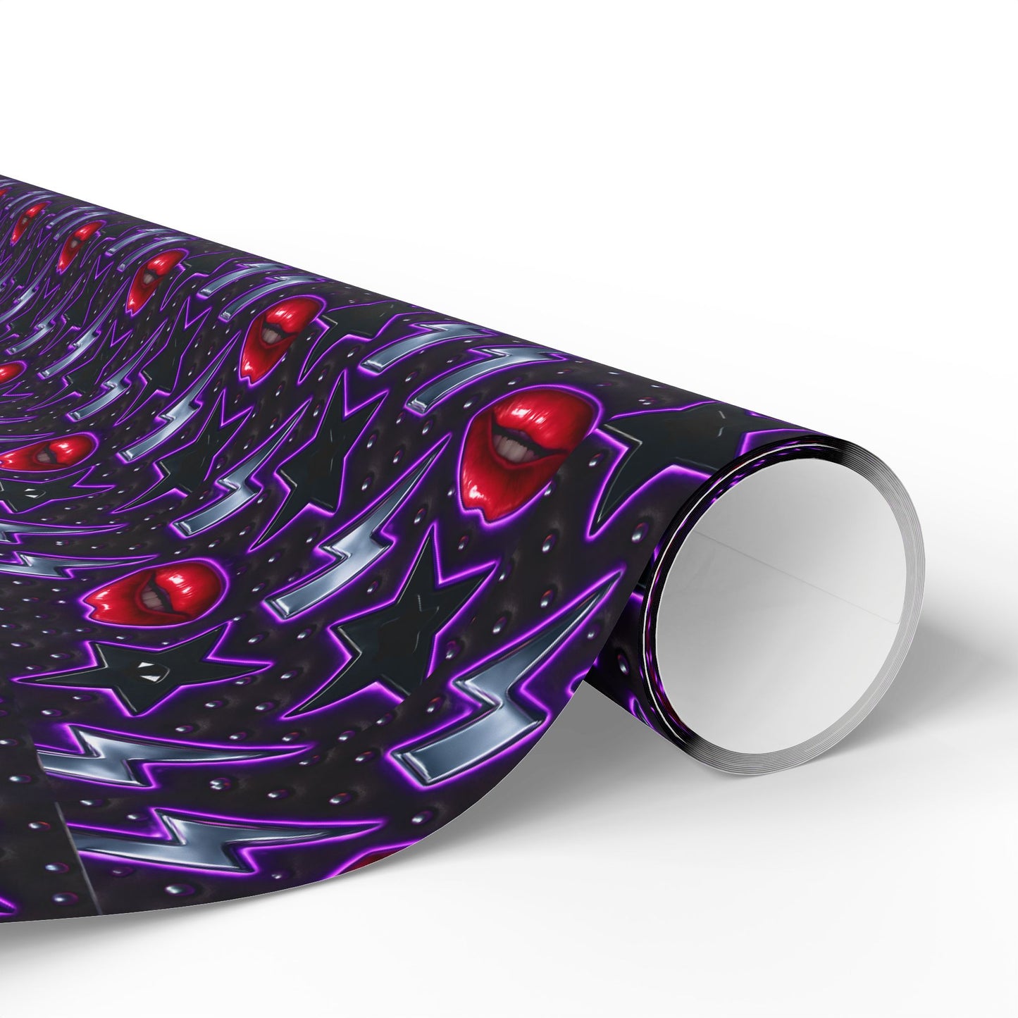 Rockstar neon lips and lightning bolts wrapping paper | Holiday Gift Wrap, Dark Teal purple