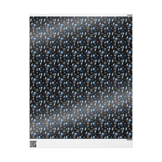 Rockstar Lightning Bolt Stars wrapping paper | Holiday Gift Wrap, Dark Teal Red Gold