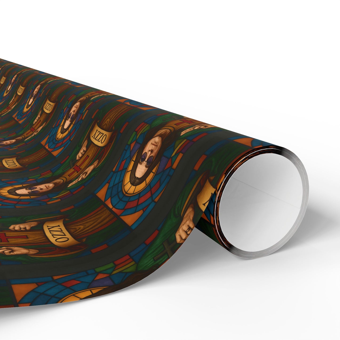 Rockstar wrapping paper, Oz Stained Glass Saint Pattern wrapping paper | Religious Holiday Wrap