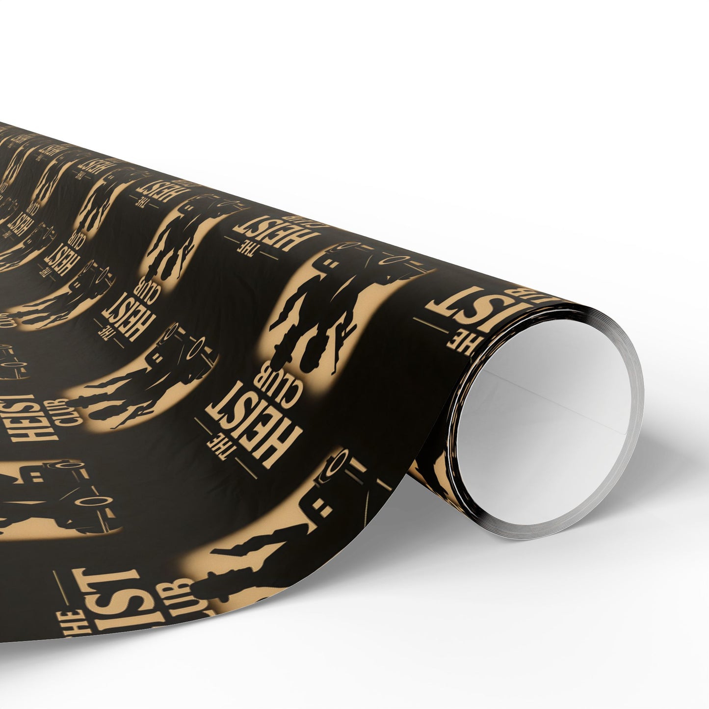 Heist Club Pattern Wrapping Paper | Black and Gold Robber Logo