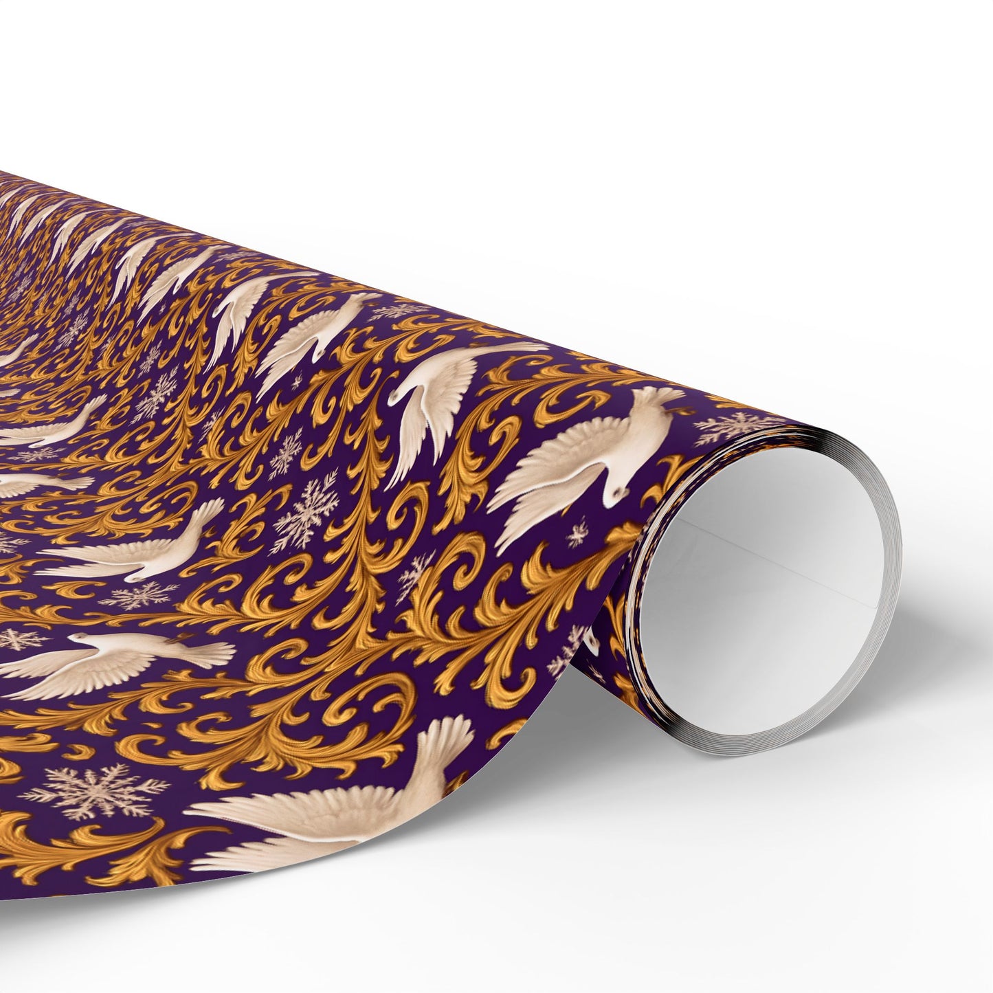 White Dove Rockstar wrapping paper | Purple rain Gold Swirl Holiday Wrap