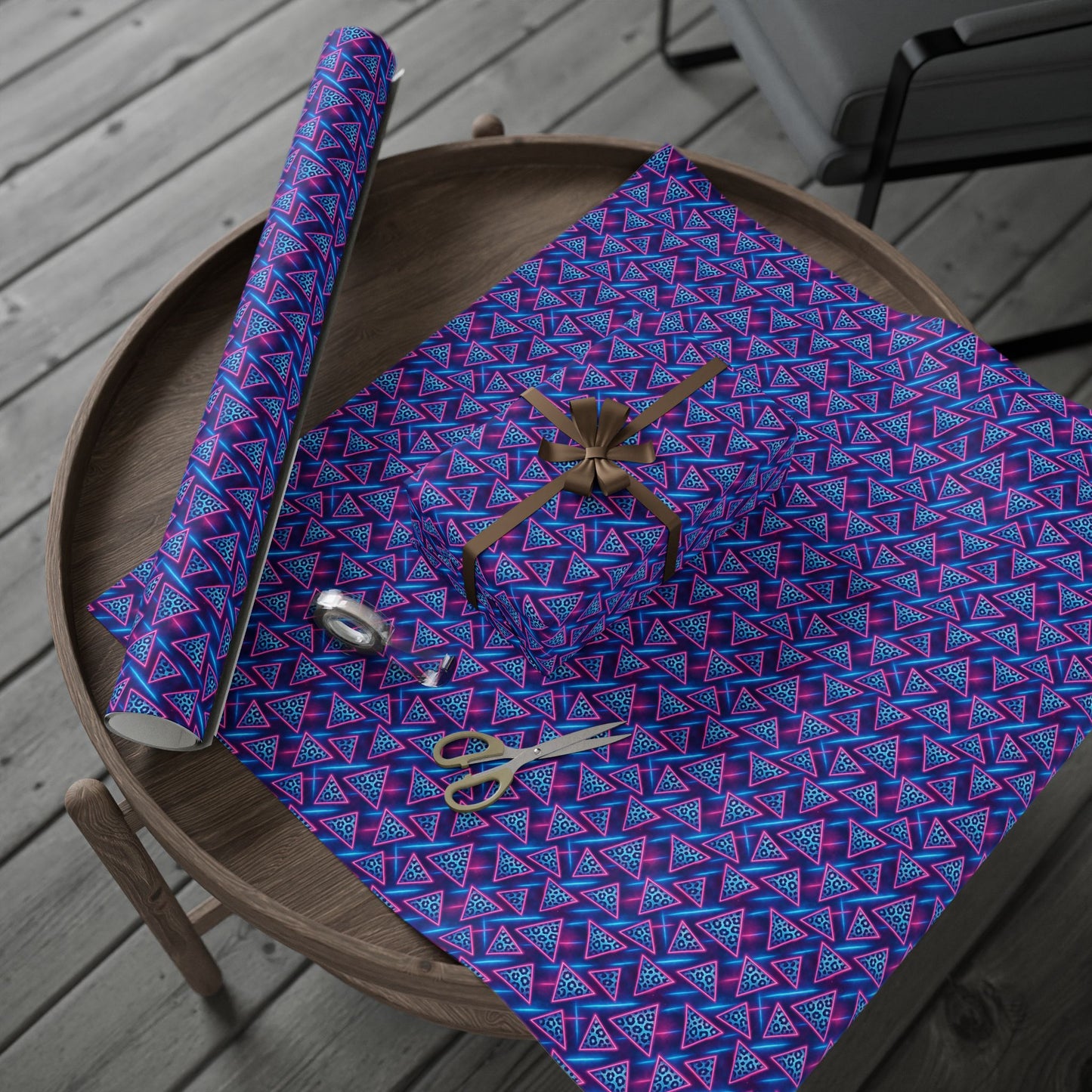 Rockstar neon leopard triangles wrapping paper | Holiday Gift Wrap, Dark Teal purple