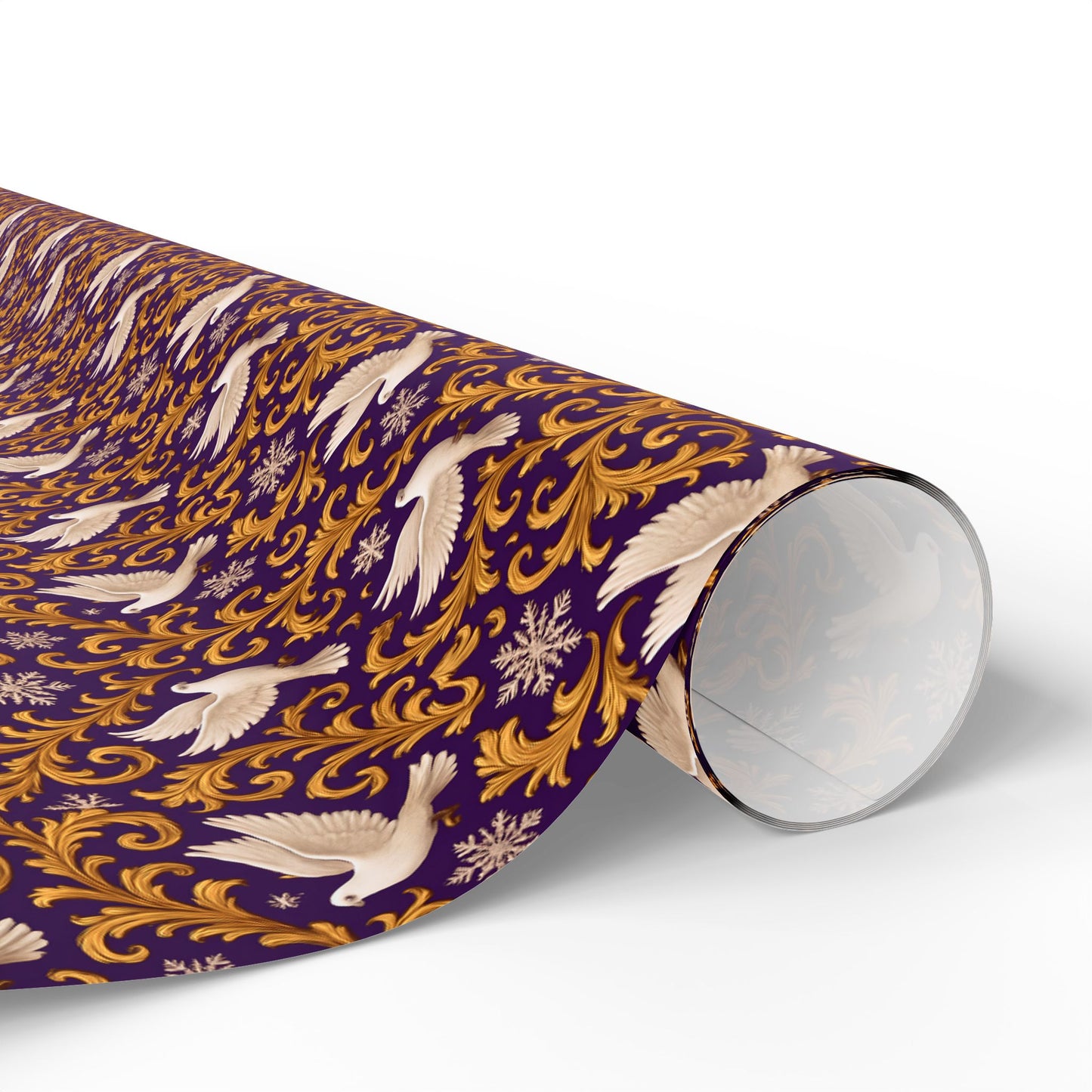 White Dove Rockstar wrapping paper | Purple rain Gold Swirl Holiday Wrap