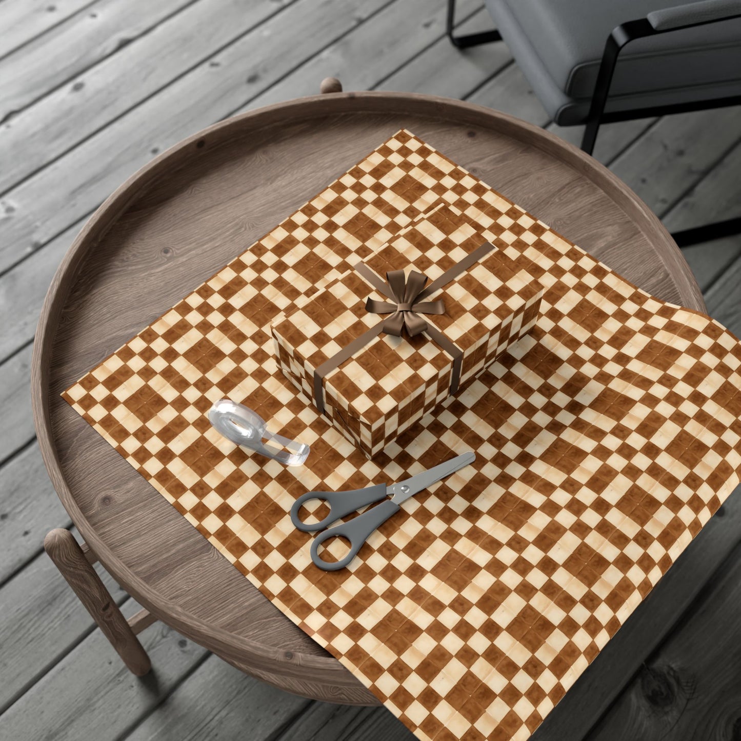Brown Watercolor Checkerboard Gift Wrap Paper | Plaid Wrapping Paper