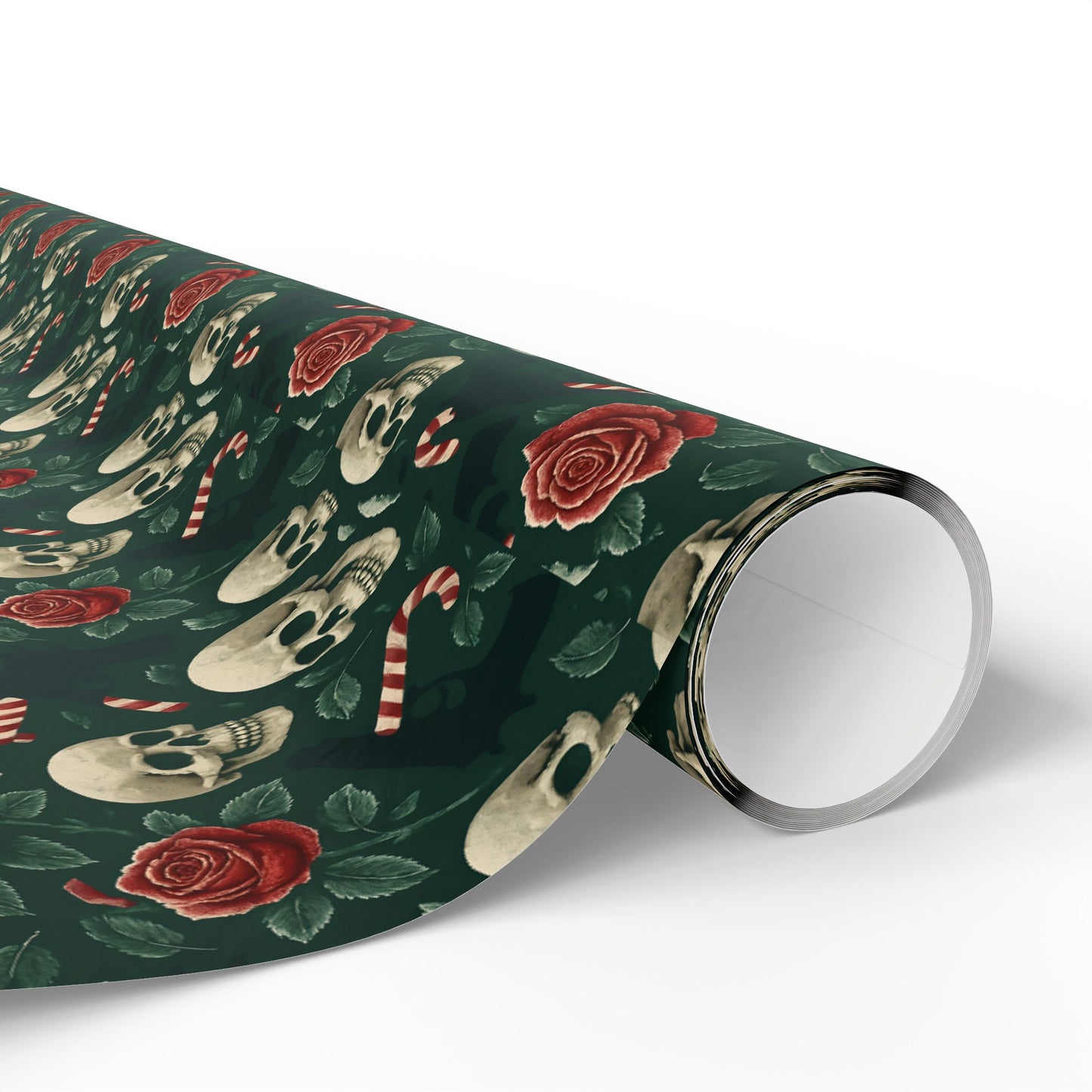 Rockstar skull and candy cane wrapping paper | Holiday Gift Wrap, Dark Teal Red Gold