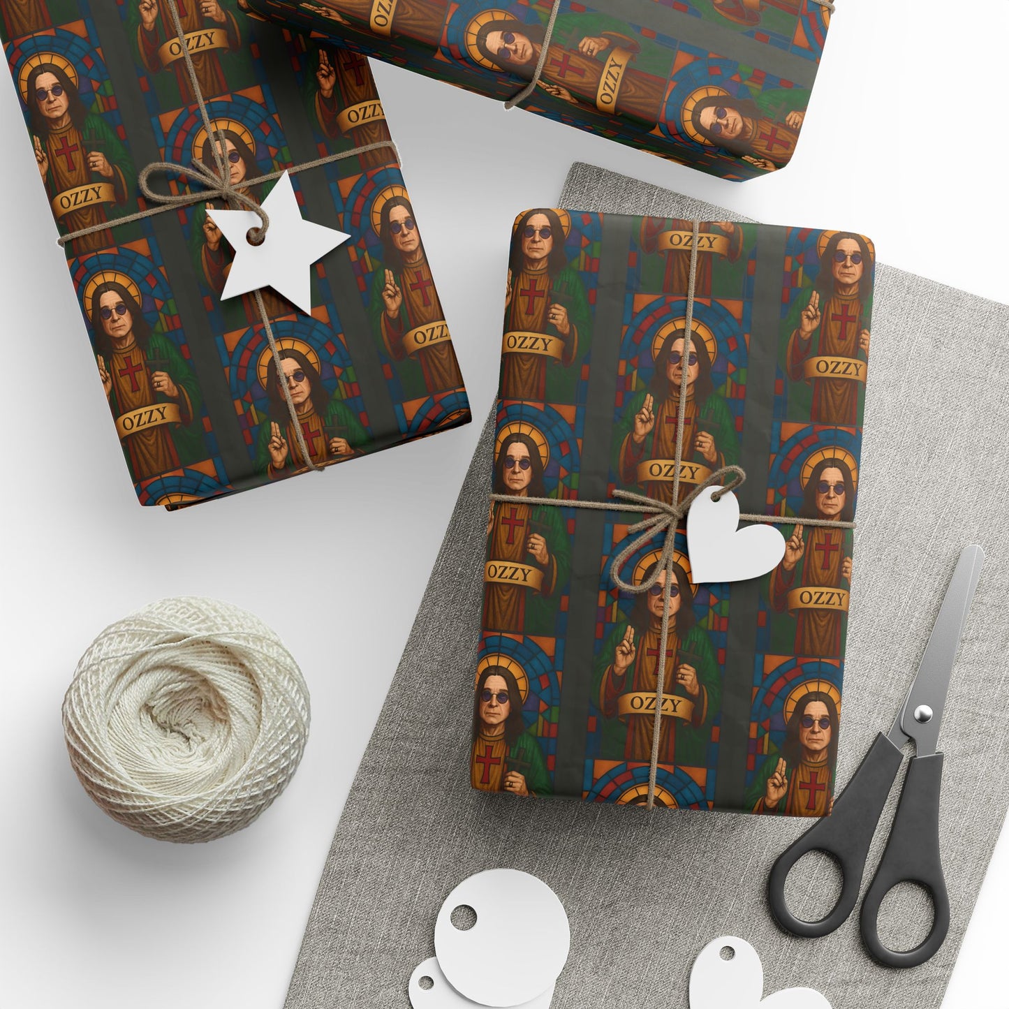 Rockstar wrapping paper, Oz Stained Glass Saint Pattern wrapping paper | Religious Holiday Wrap