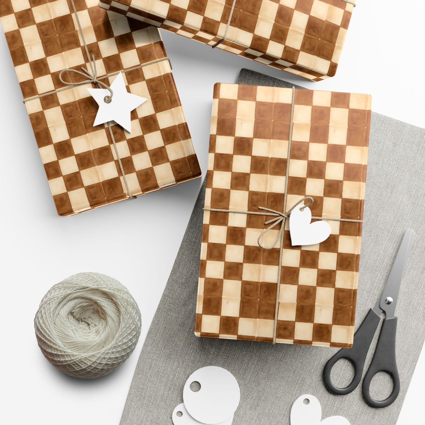 Brown Watercolor Checkerboard Gift Wrap Paper | Plaid Wrapping Paper