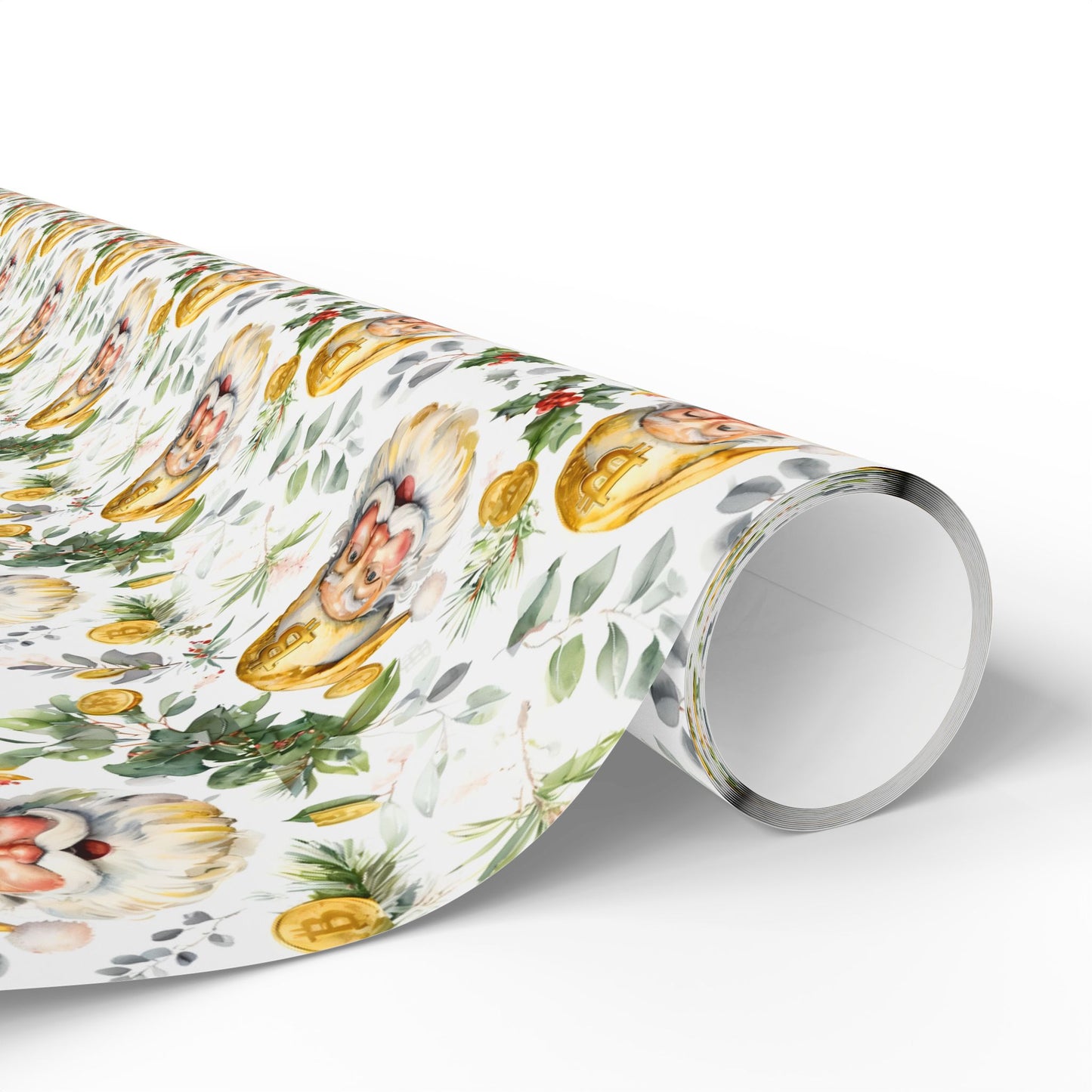 Bitcoin Santa Wrapping Paper, Christmas Gift Wrap, Holiday Present Decoration, Cryptocurrency Xmas Paper Roll, Festive Digital Currency