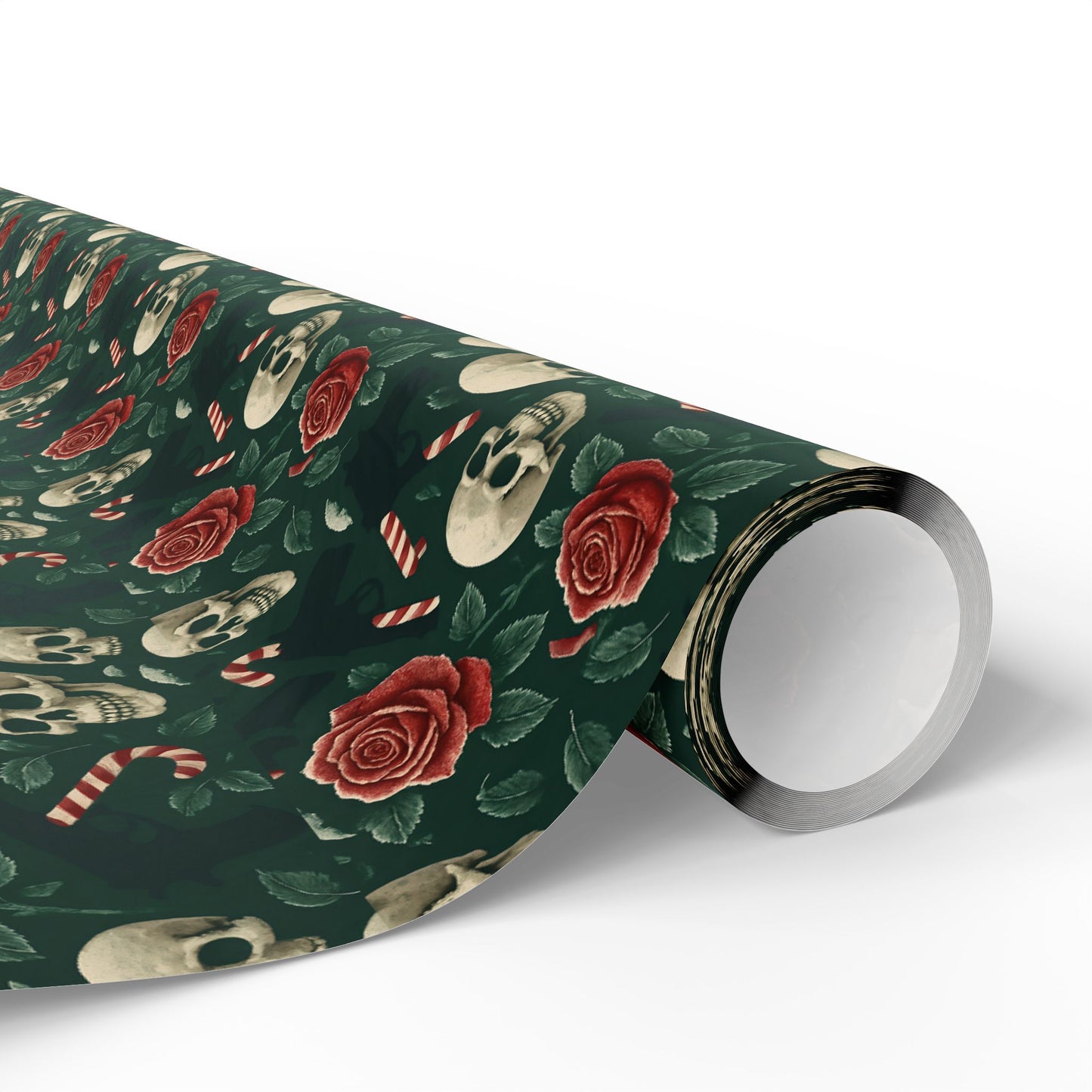 Rockstar skull and candy cane wrapping paper | Holiday Gift Wrap, Dark Teal Red Gold