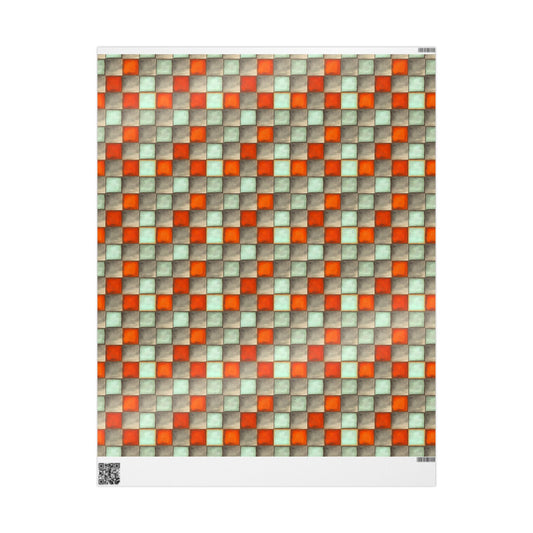 Checkered Watercolor Wrapping Paper, Orange Blue Gift Wrap for Birthdays, Holidays, Parties - Orange Blue Checkered Paper