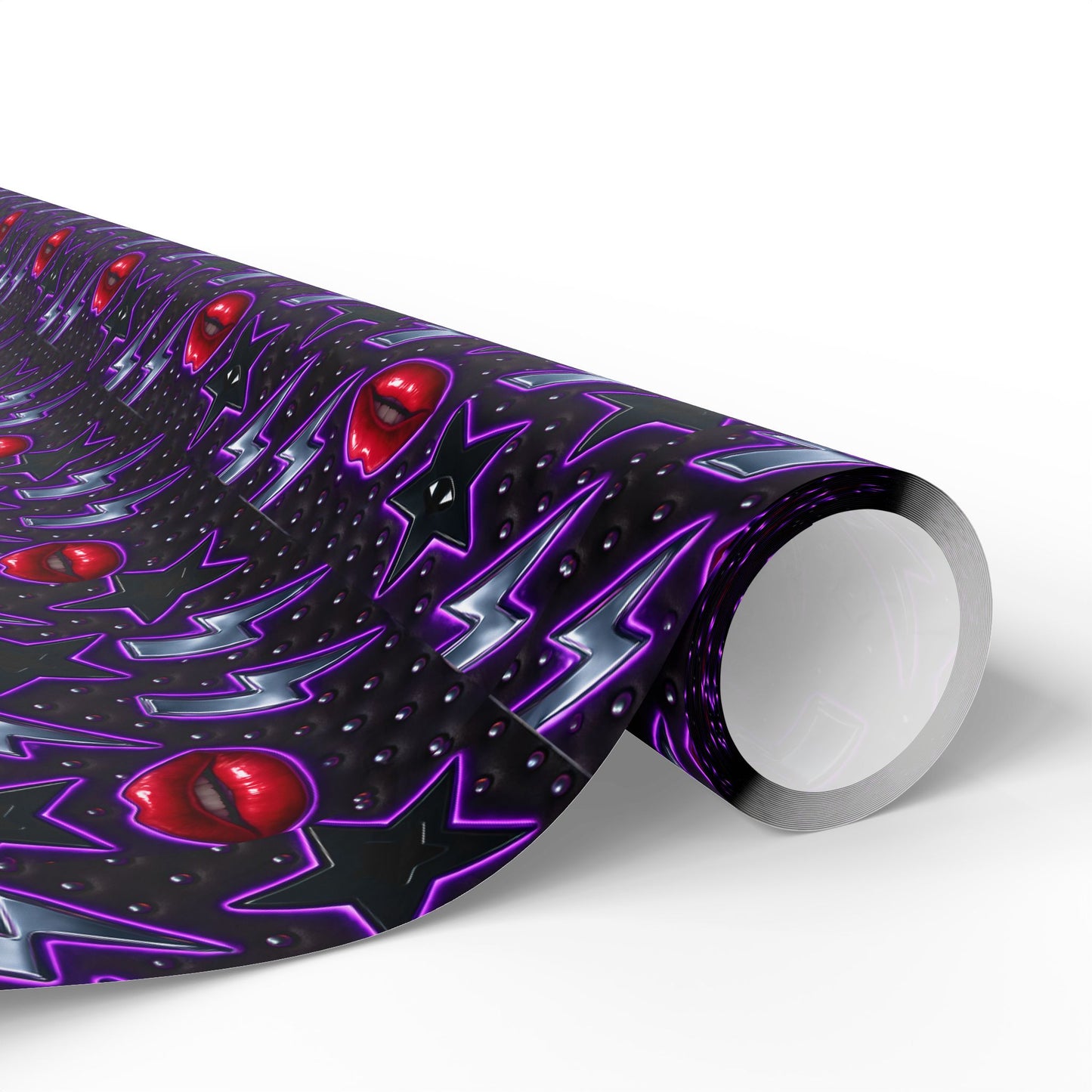 Rockstar neon lips and lightning bolts wrapping paper | Holiday Gift Wrap, Dark Teal purple