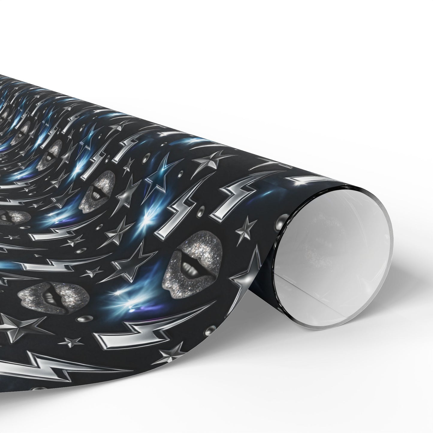 Rockstar Lightning Bolt Stars wrapping paper | Holiday Gift Wrap, Dark Teal Red Gold