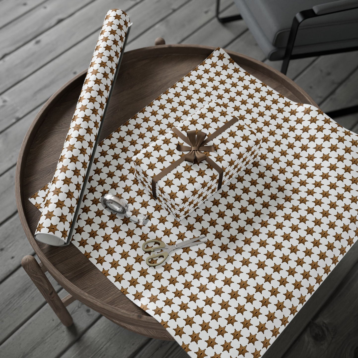 Sheriff Badge Pattern Wrapping Paper | Western Star Kids Party Wrap