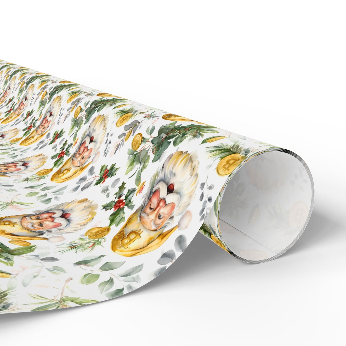 Bitcoin Santa Wrapping Paper, Christmas Gift Wrap, Holiday Present Decoration, Cryptocurrency Xmas Paper Roll, Festive Digital Currency