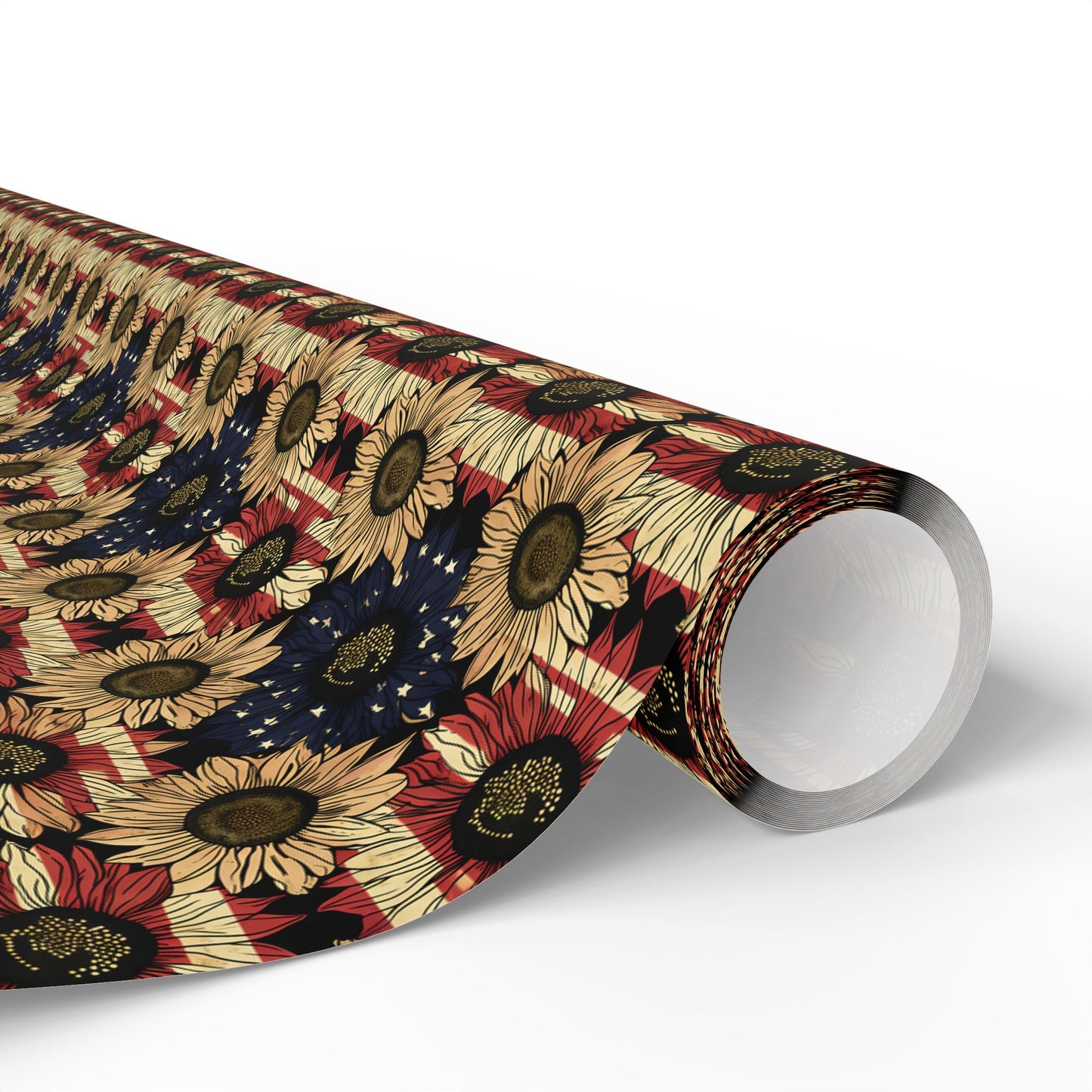 Sunflower American Flag Wrapping Paper, Patriotic Gift Wrap, Fourth of July Decoration, USA Holiday Packaging, Floral Stars and Stripes