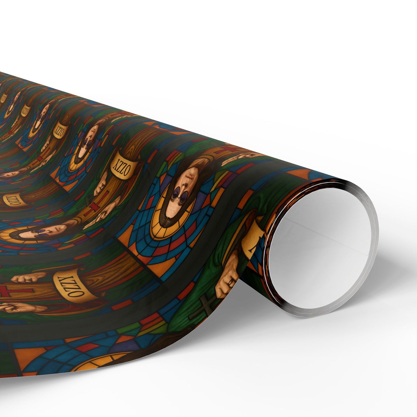 Rockstar wrapping paper, Oz Stained Glass Saint Pattern wrapping paper | Religious Holiday Wrap