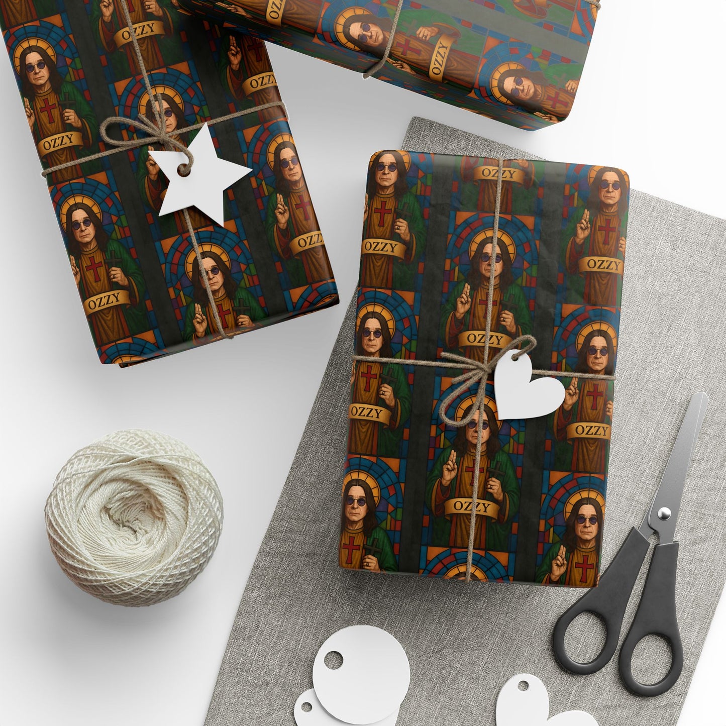 Rockstar wrapping paper, Oz Stained Glass Saint Pattern wrapping paper | Religious Holiday Wrap