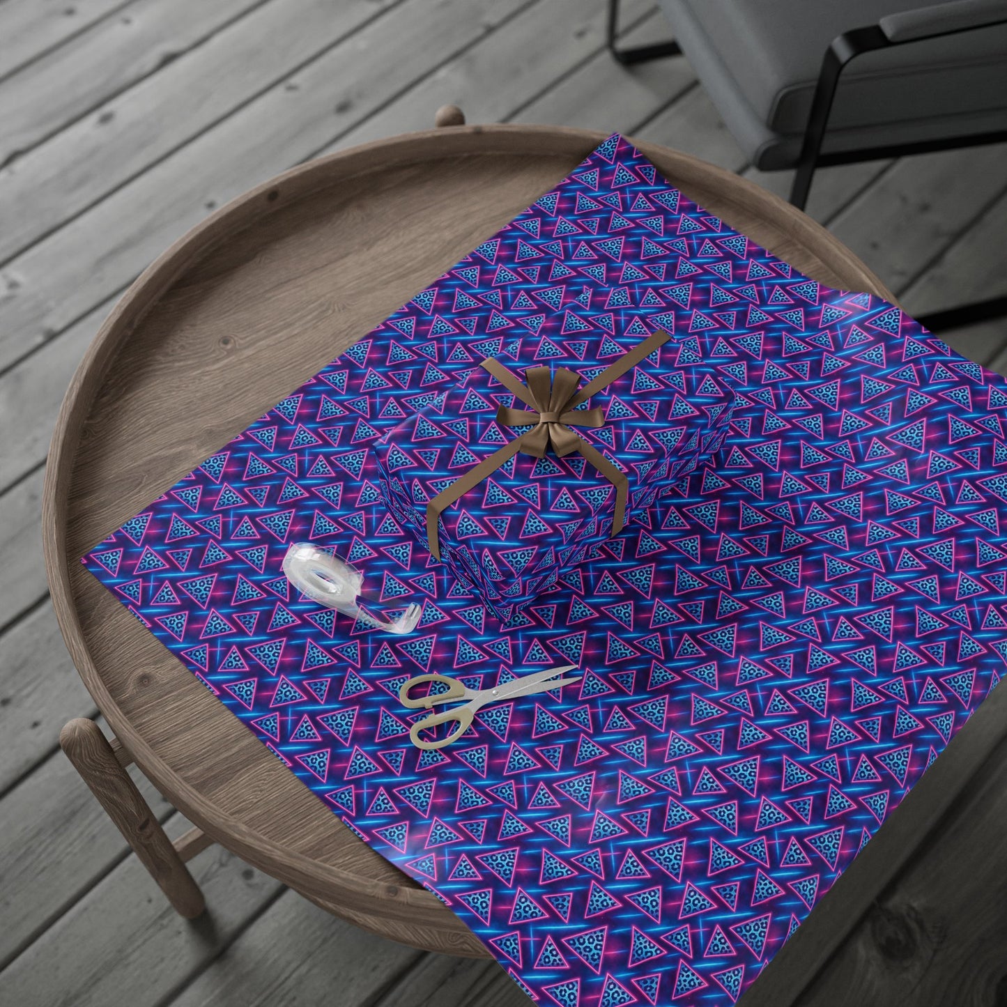 Rockstar neon leopard triangles wrapping paper | Holiday Gift Wrap, Dark Teal purple