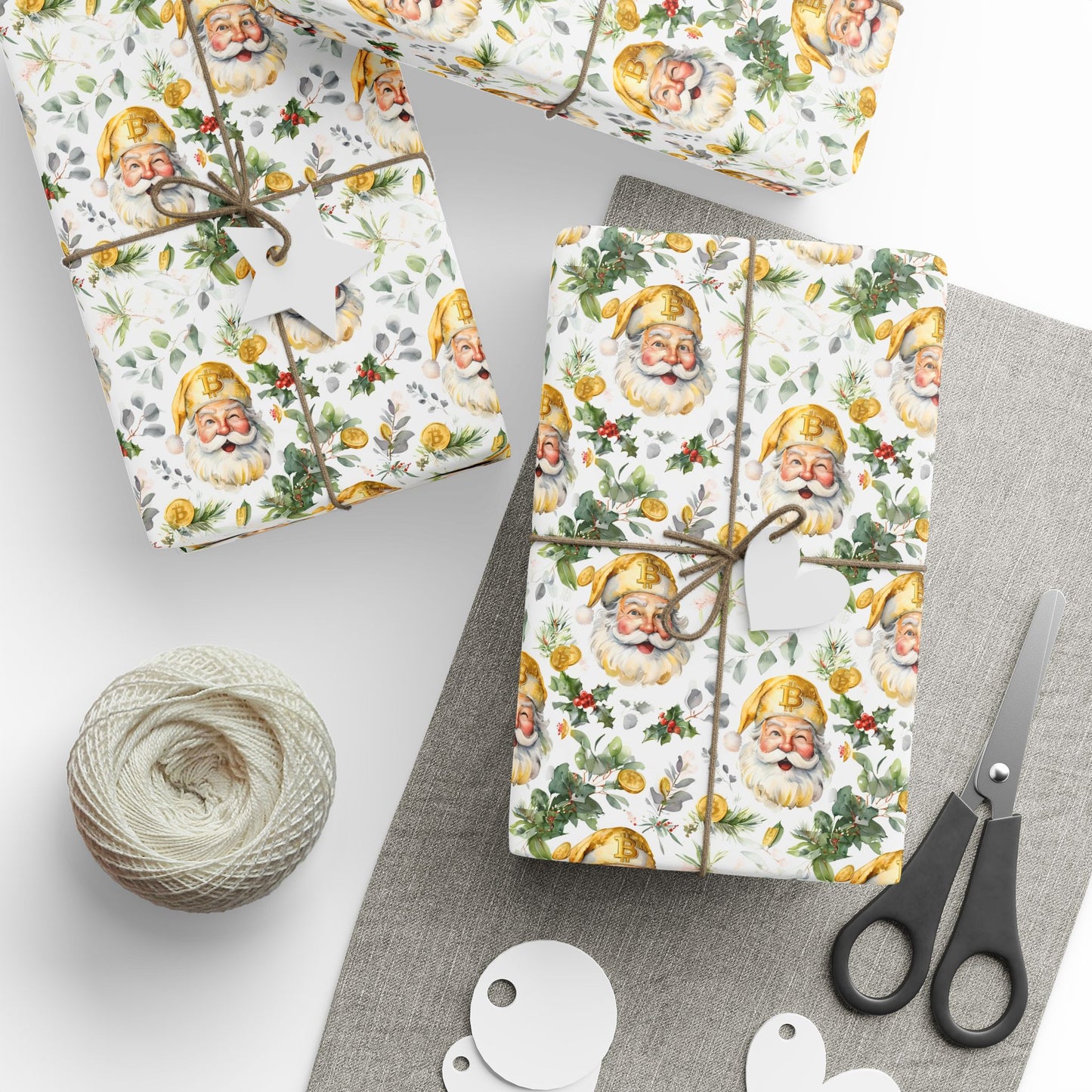 Bitcoin Santa Wrapping Paper, Christmas Gift Wrap, Holiday Present Decoration, Cryptocurrency Xmas Paper Roll, Festive Digital Currency