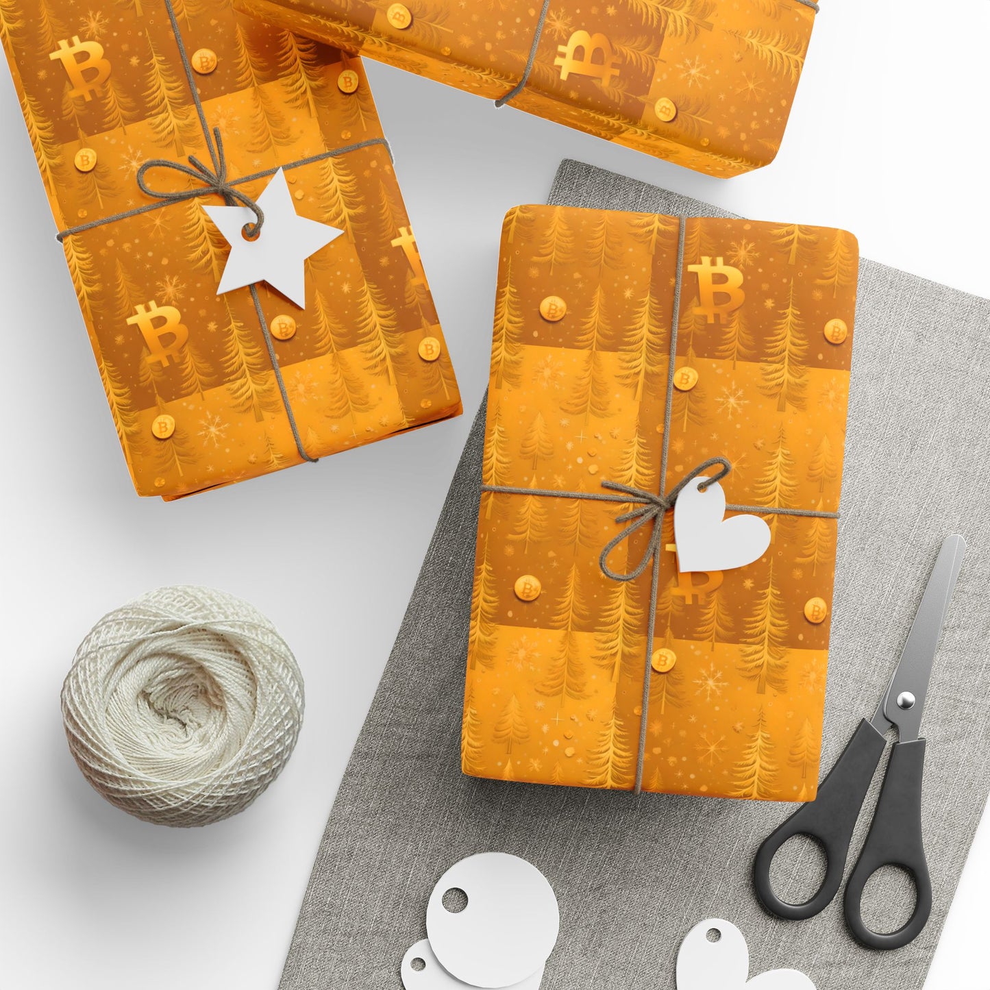 Wrapping Papers, Bitcoin snowflake gold and navy design, Christmas gift wrap, holiday wrapping paper, cryptocurrency theme, luxury gift wrap