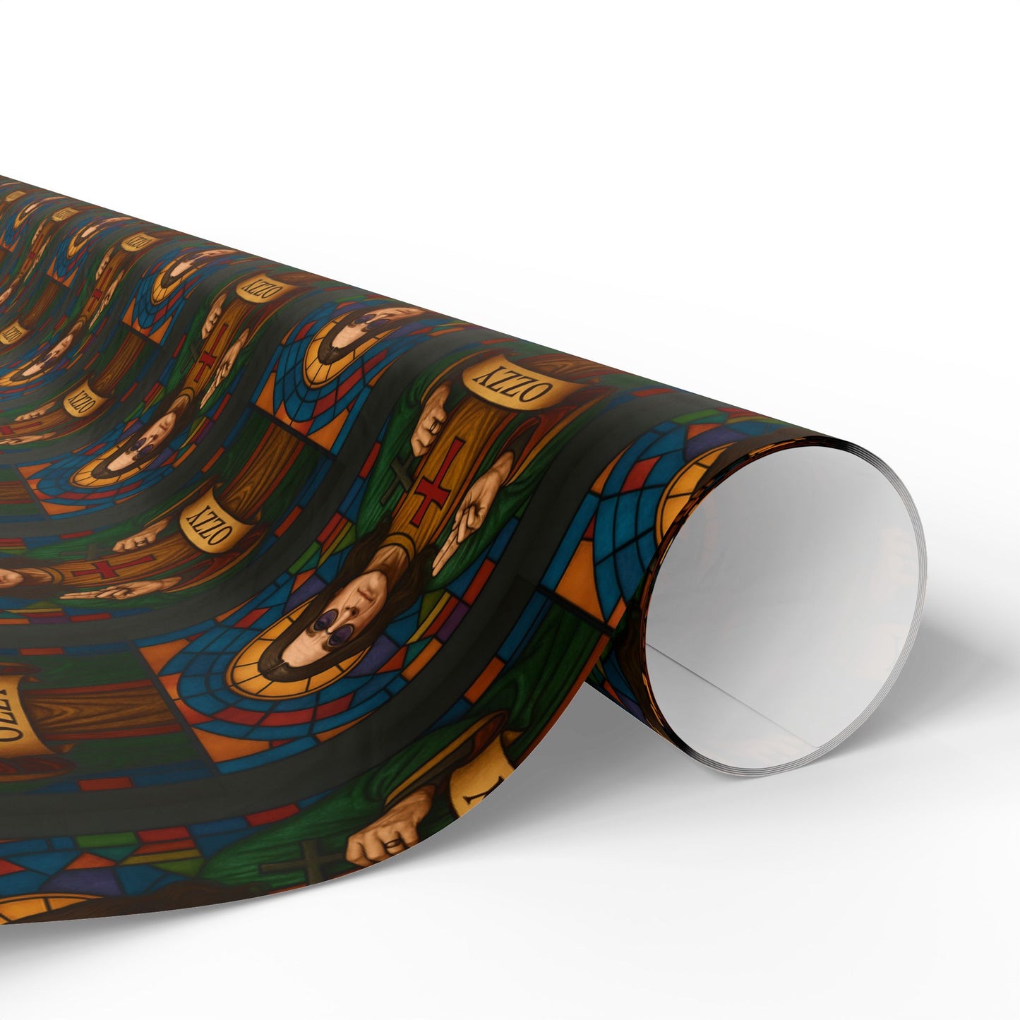 Rockstar wrapping paper, Oz Stained Glass Saint Pattern wrapping paper | Religious Holiday Wrap