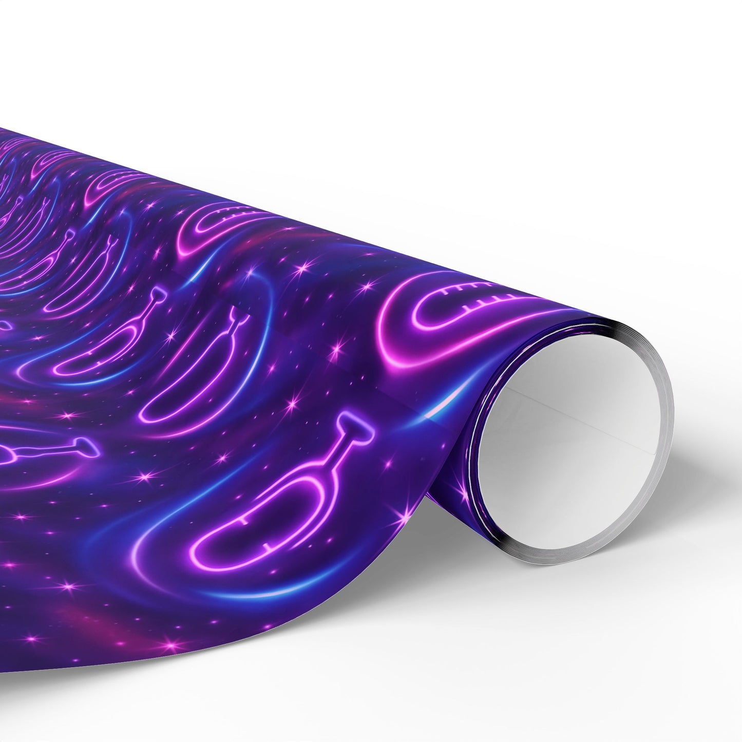 Rockstar neon microphones and stars wrapping paper | Holiday Gift Wrap, Dark Teal purple