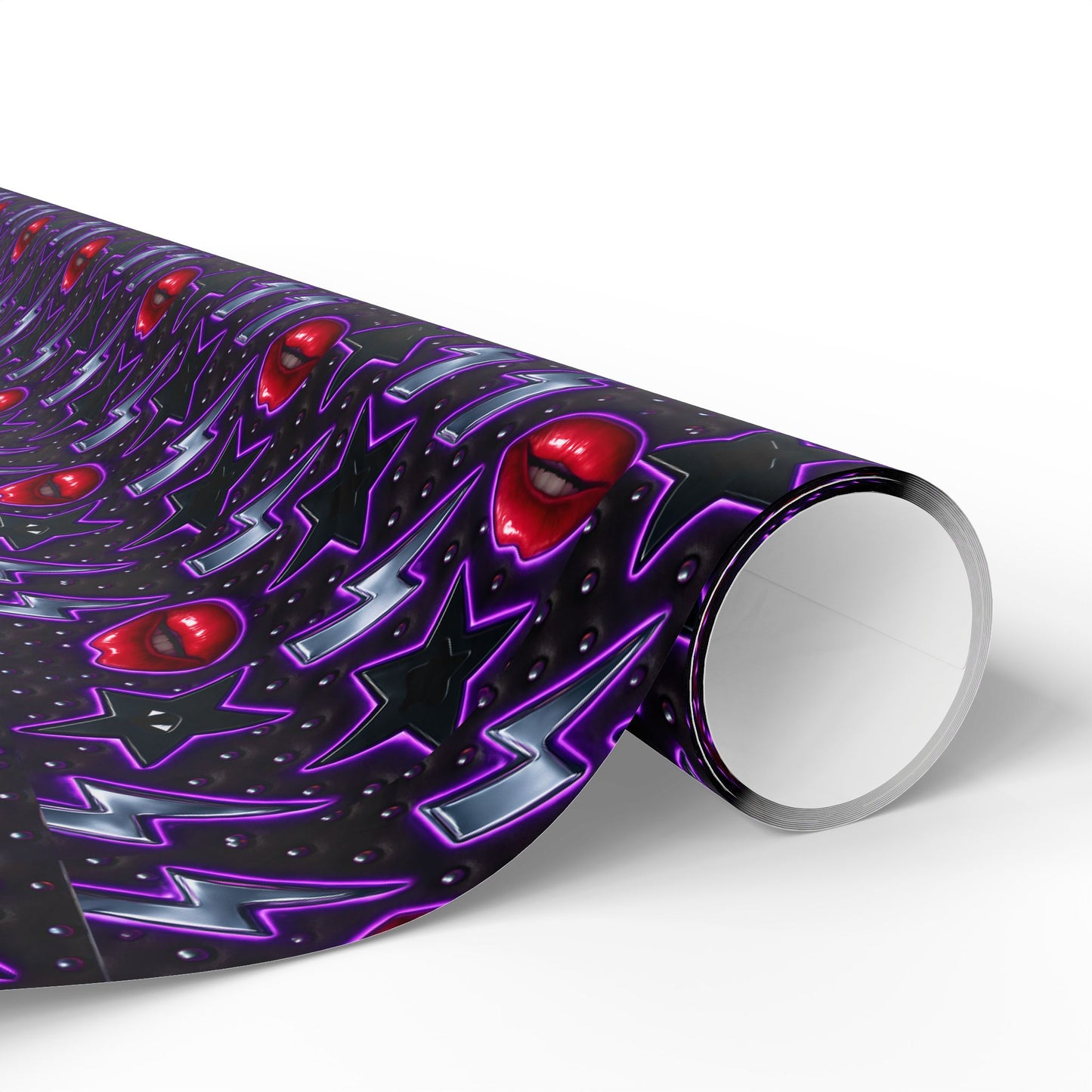 Rockstar neon lips and lightning bolts wrapping paper | Holiday Gift Wrap, Dark Teal purple