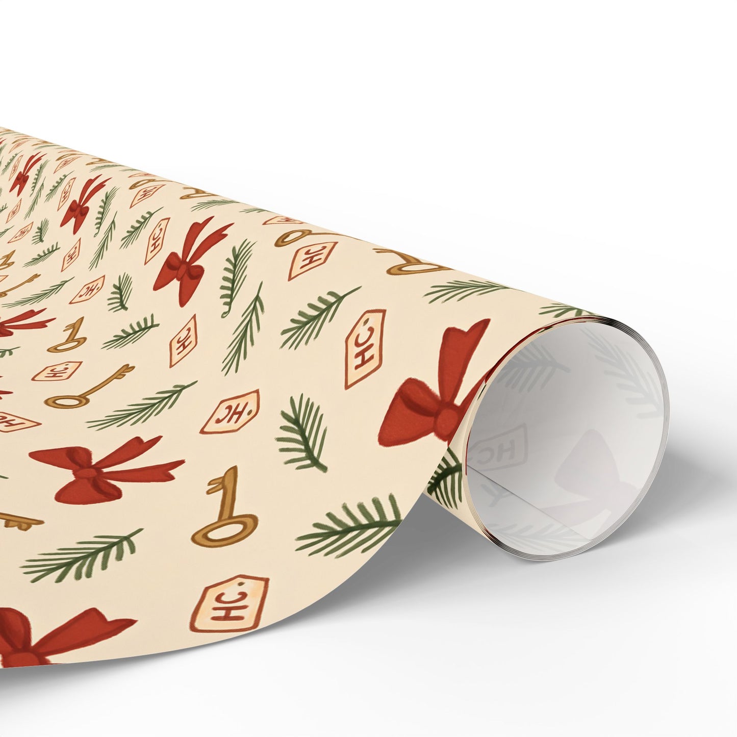 Heist Club Red Bow & Pine Sprig Wrapping Paper | Holiday Pattern