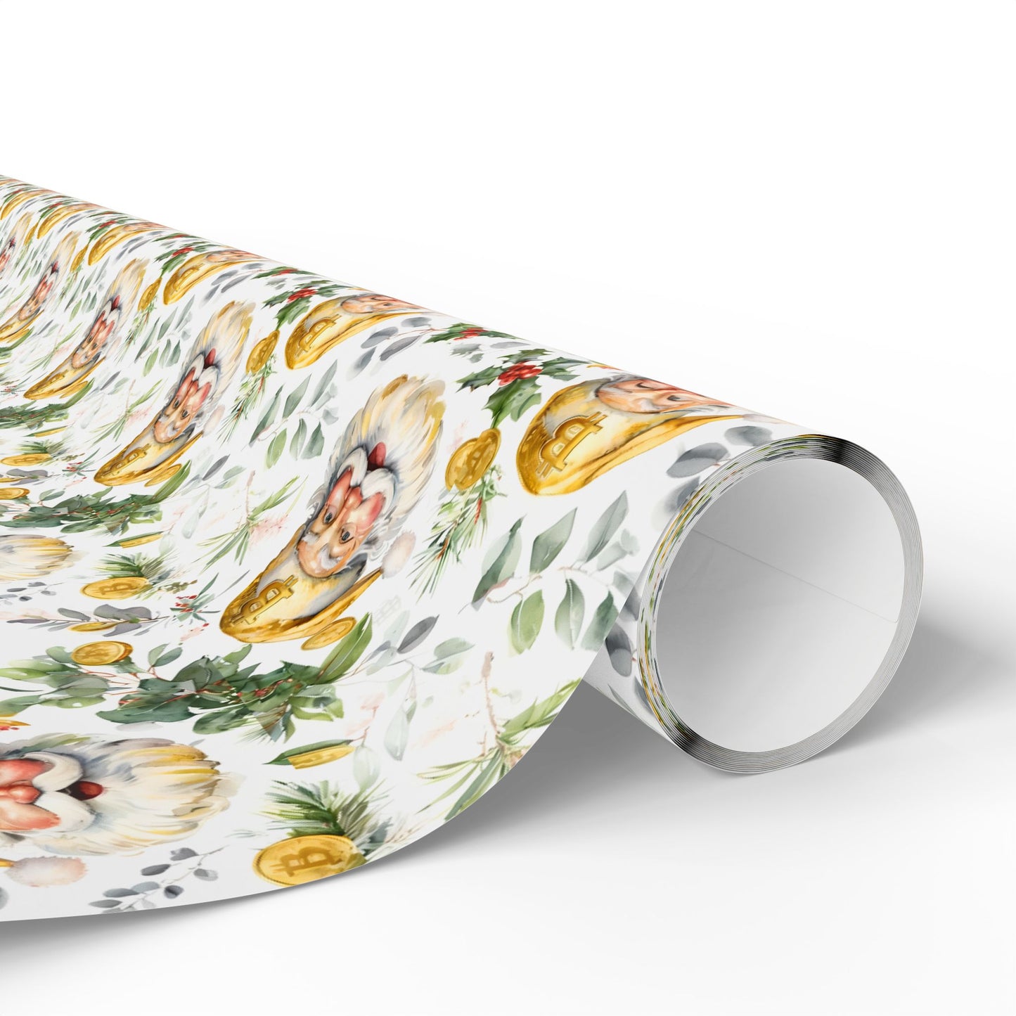 Bitcoin Santa Wrapping Paper, Christmas Gift Wrap, Holiday Present Decoration, Cryptocurrency Xmas Paper Roll, Festive Digital Currency