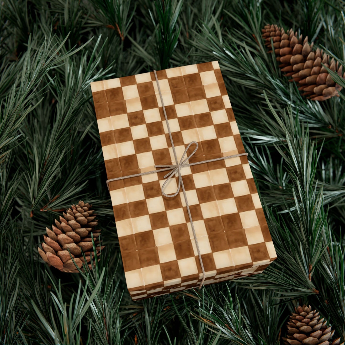 Brown Watercolor Checkerboard Gift Wrap Paper | Plaid Wrapping Paper