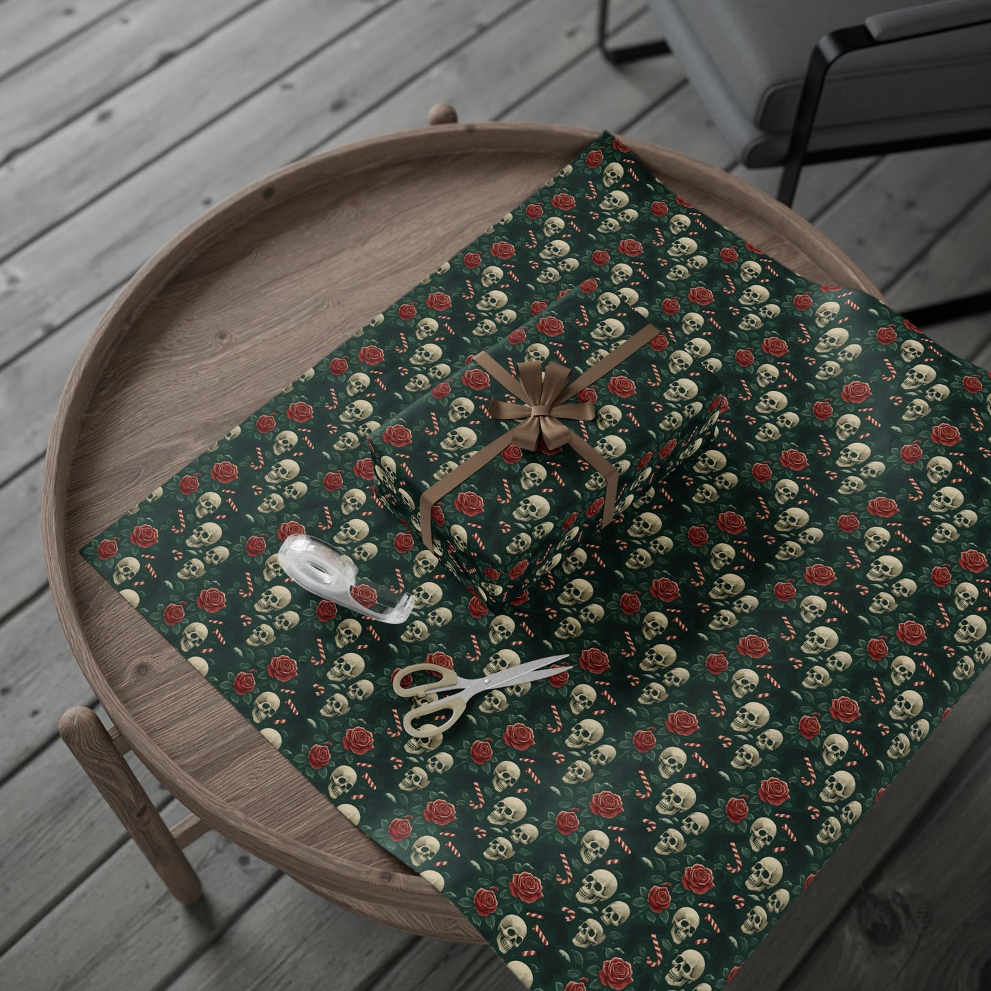 Rockstar skull and candy cane wrapping paper | Holiday Gift Wrap, Dark Teal Red Gold