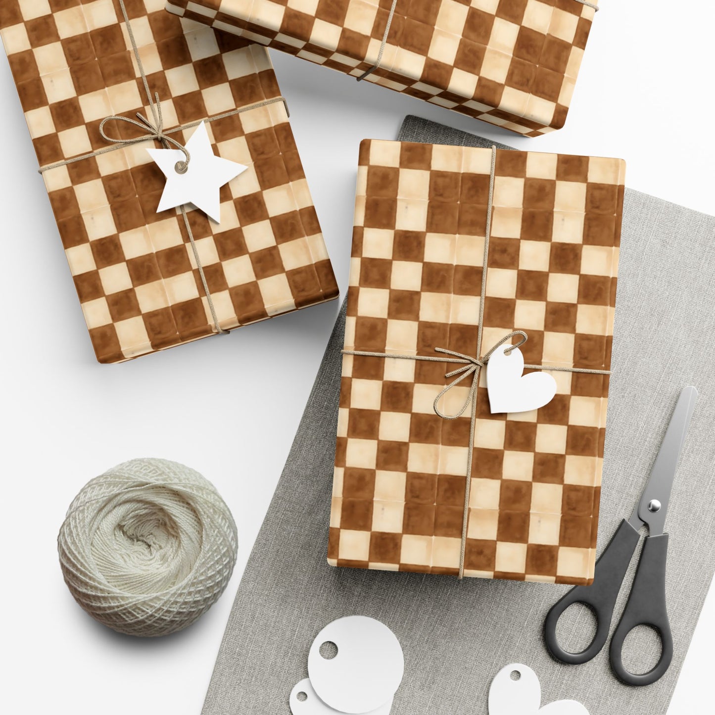 Brown Watercolor Checkerboard Gift Wrap Paper | Plaid Wrapping Paper