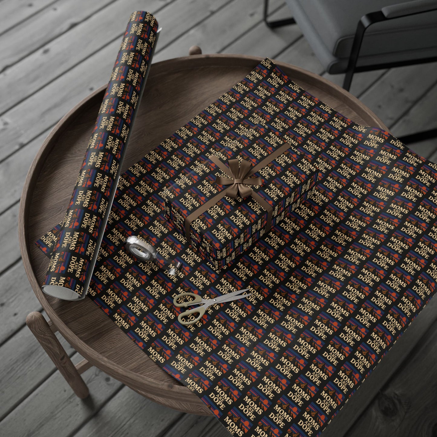 Moms Are Dope wrapping paper | Retro floral stripe pattern